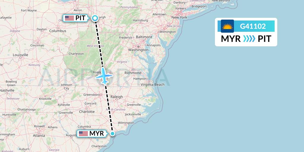 G41102 Allegiant Air Flight Map: Myrtle Beach to Pittsburgh