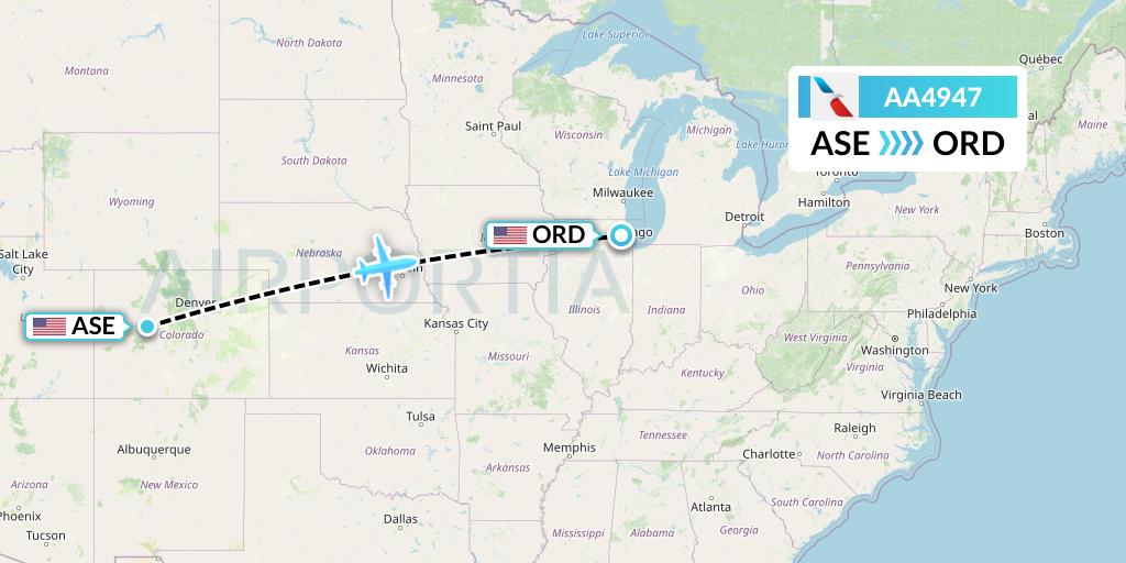 AA4947 American Airlines Flight Map: Aspen to Chicago