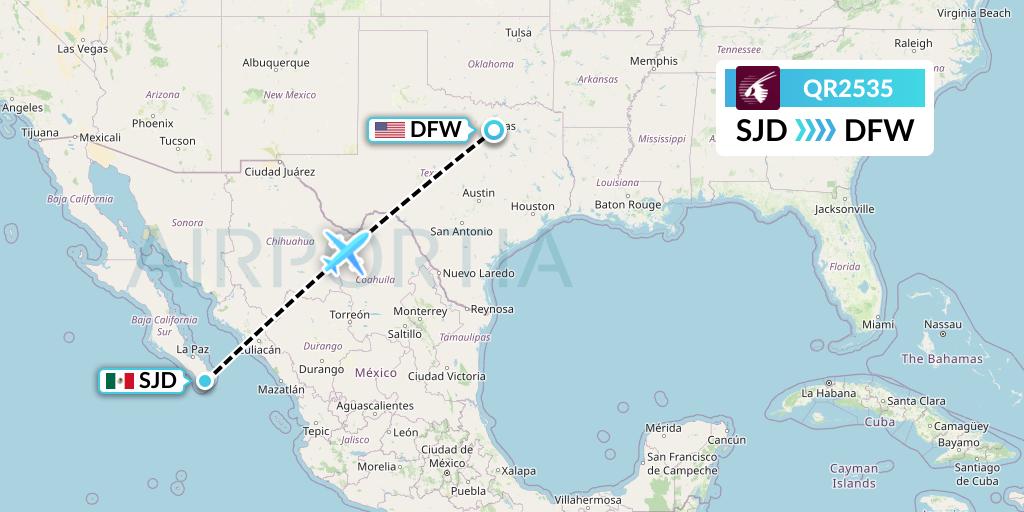 QR2535 Qatar Airways Flight Map: San Jose del Cabo to Dallas