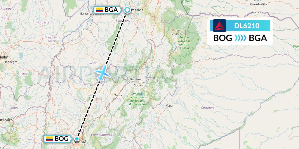 DL6210 Delta Air Lines Flight Map: Bogota to Bucaramanga