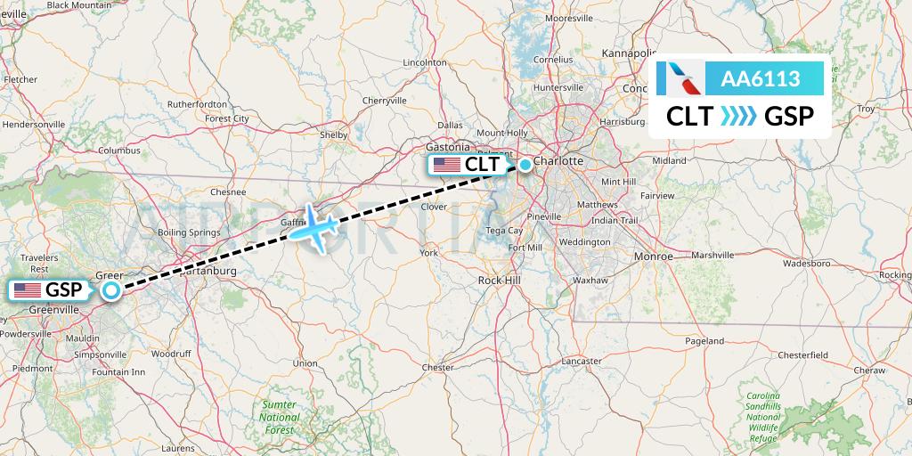 AA6113 American Airlines Flight Map: Charlotte to Greenville-Spartanburg