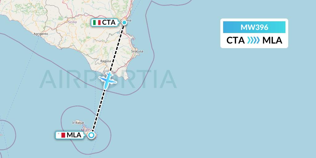 MW396 Mokulele Flight Service Flight Map: Catania to Malta