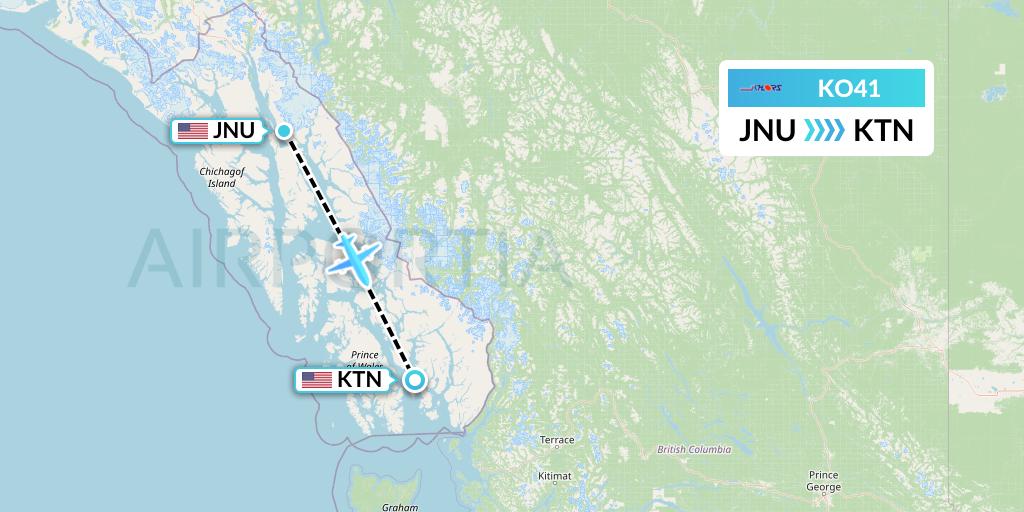 KO41 Komiaviatrans Flight Map: Juneau to Ketchikan
