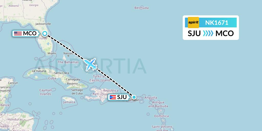 NK1671 Spirit Airlines Flight Map: San Juan to Orlando