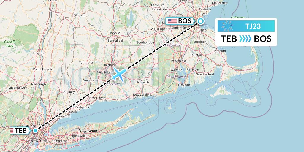 TJ23 Tradewind Aviation Flight Map: Teterboro to Boston
