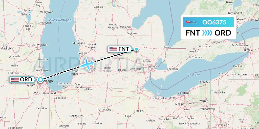 OO6375 SkyWest Airlines Flight Map: Flint to Chicago