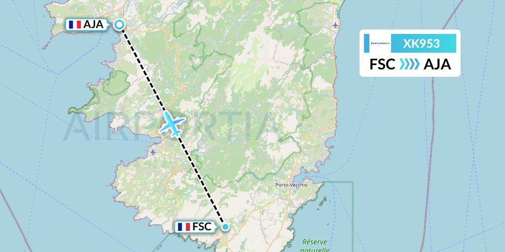 XK953 Air Corsica Flight Map: Figari to Ajaccio