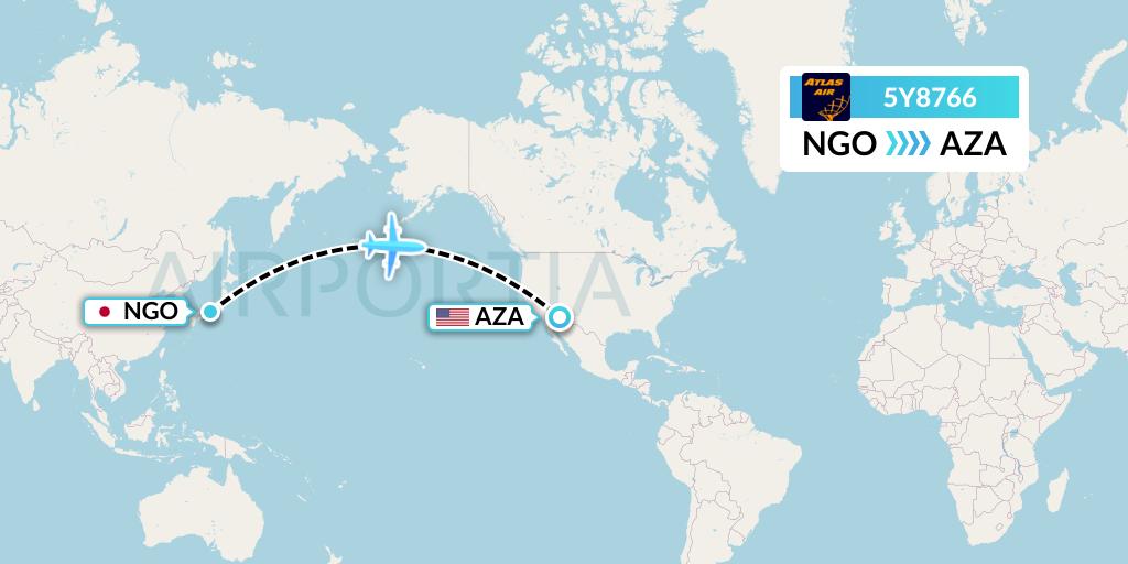 5Y8766 Atlas Air Flight Map: Nagoya to Phoenix