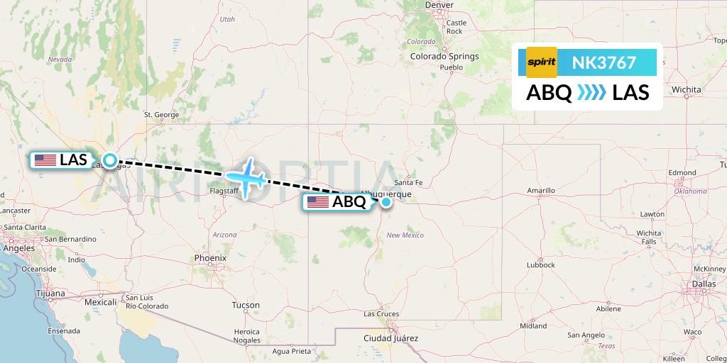 NK3767 Spirit Airlines Flight Map: Albuquerque to Las Vegas