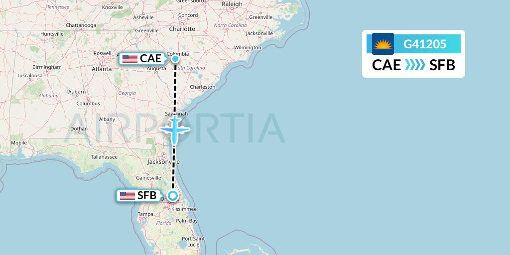 G41205 Allegiant Air Flight Map: Columbia to Orlando
