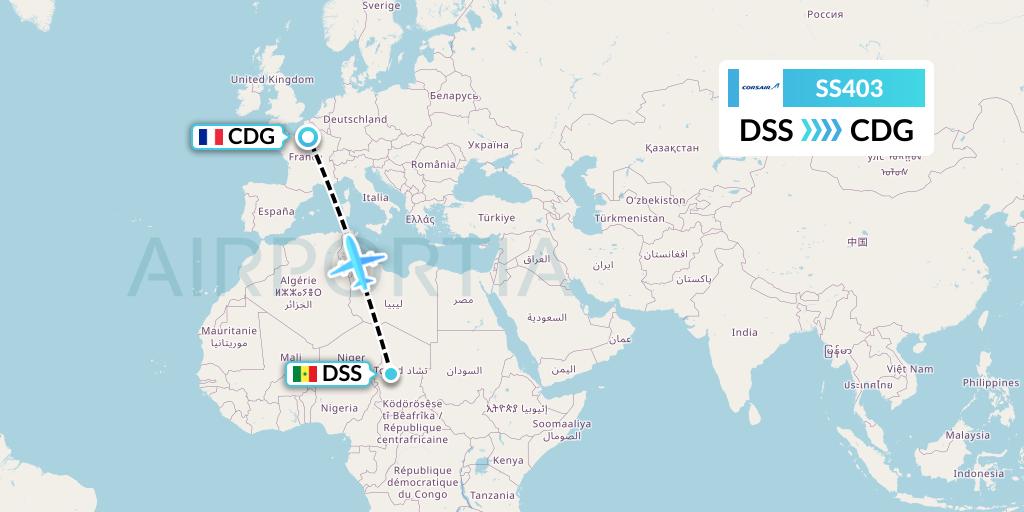 SS403 Corsair Flight Map: Dakar to Paris