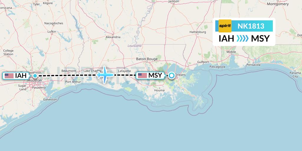 NK1813 Spirit Airlines Flight Map: Houston to New Orleans