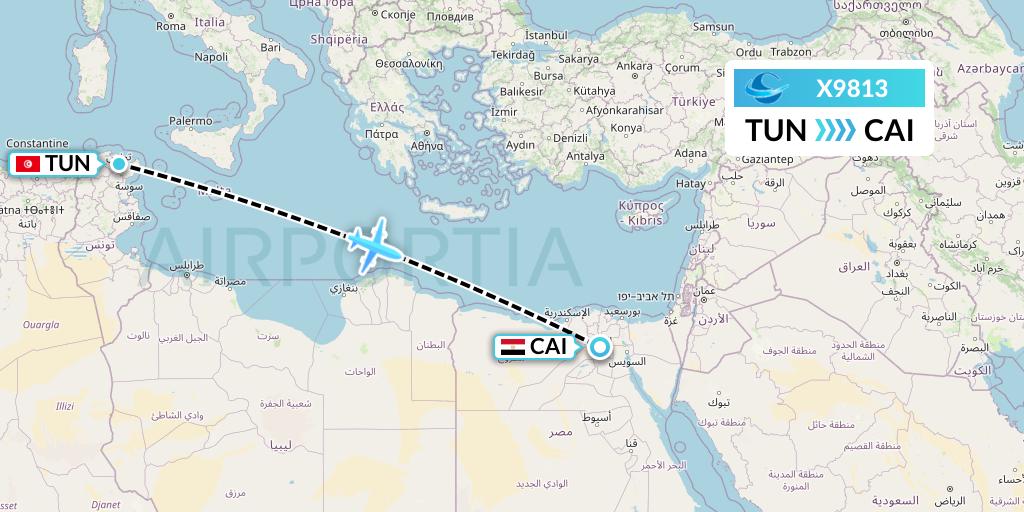 X9813 Avion Express Flight Map: Tunis to Cairo