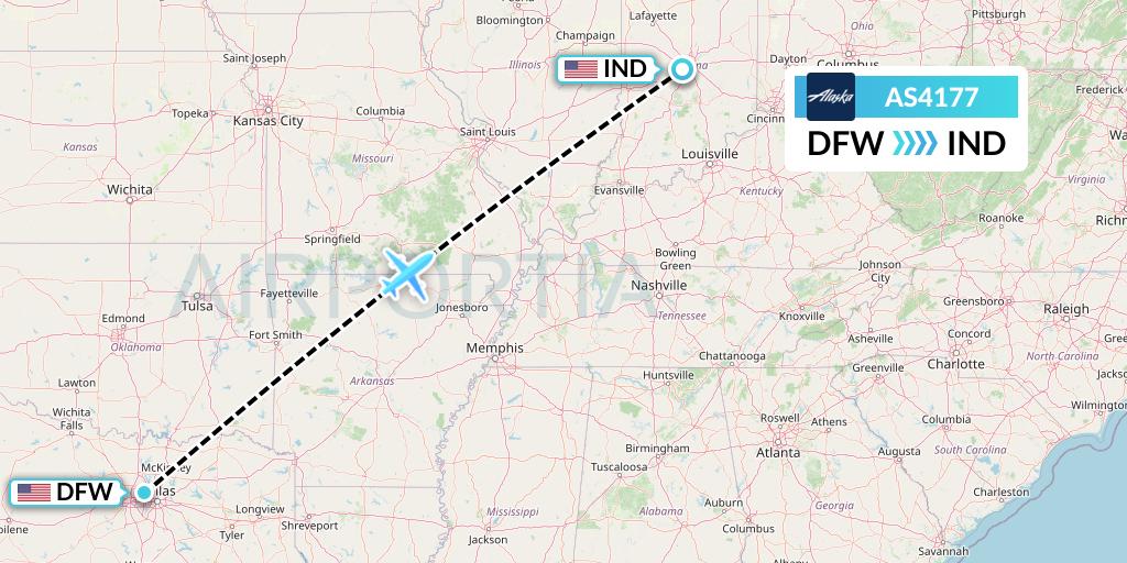 AS4177 Alaska Airlines Flight Map: Dallas to Indianapolis
