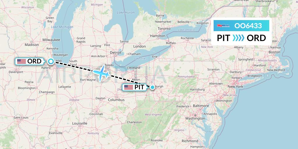 OO6433 SkyWest Airlines Flight Map: Pittsburgh to Chicago
