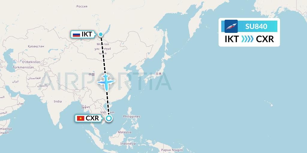 SU840 Aeroflot Flight Map: Irkutsk to Nha Trang