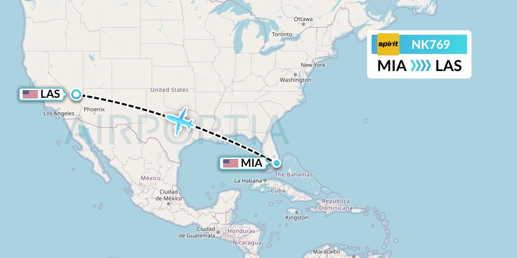 NK769 Spirit Airlines Flight Map: Miami to Las Vegas