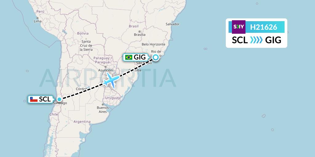 H21626 Sky Airline Flight Map: Santiago to Rio de Janeiro