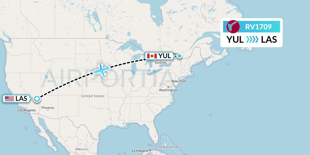 RV1709 Air Canada Rouge Flight Map: Montreal to Las Vegas