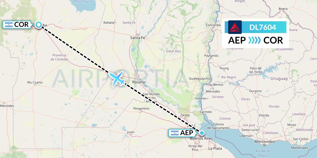 DL7604 Delta Air Lines Flight Map: Buenos Aires to Cordoba