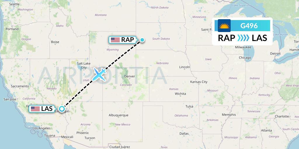 G496 Allegiant Air Flight Map: Rapid City to Las Vegas