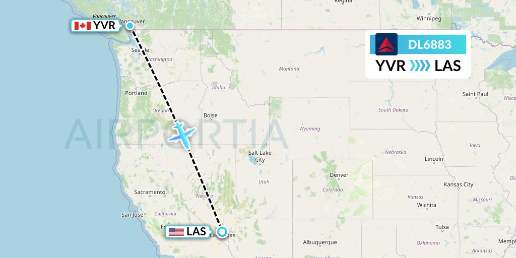DL6883 Delta Air Lines Flight Map: Vancouver to Las Vegas