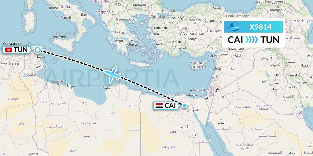 X9814 Avion Express Flight Map: Cairo to Tunis