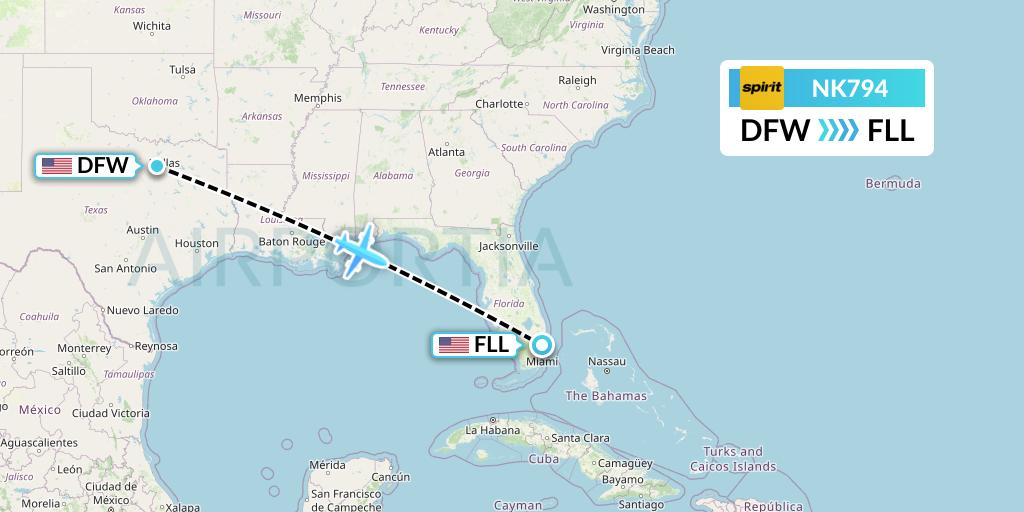 NK794 Spirit Airlines Flight Map: Dallas to Fort Lauderdale