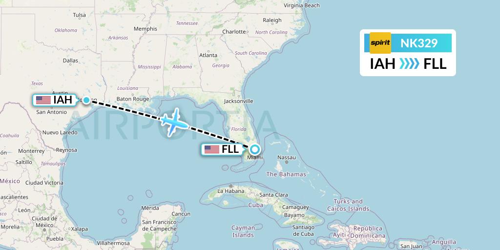 NK329 Spirit Airlines Flight Map: Houston to Fort Lauderdale