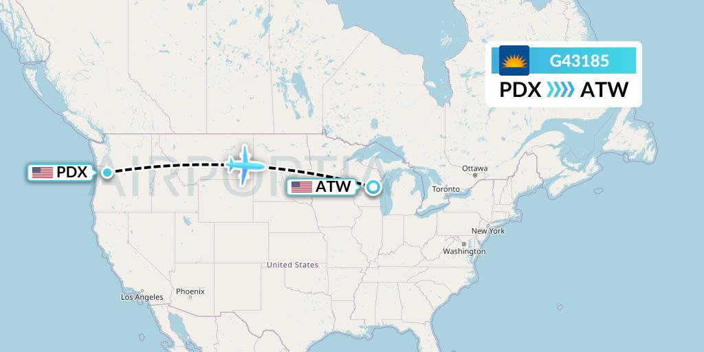 G43185 Allegiant Air Flight Map: Portland to Appleton
