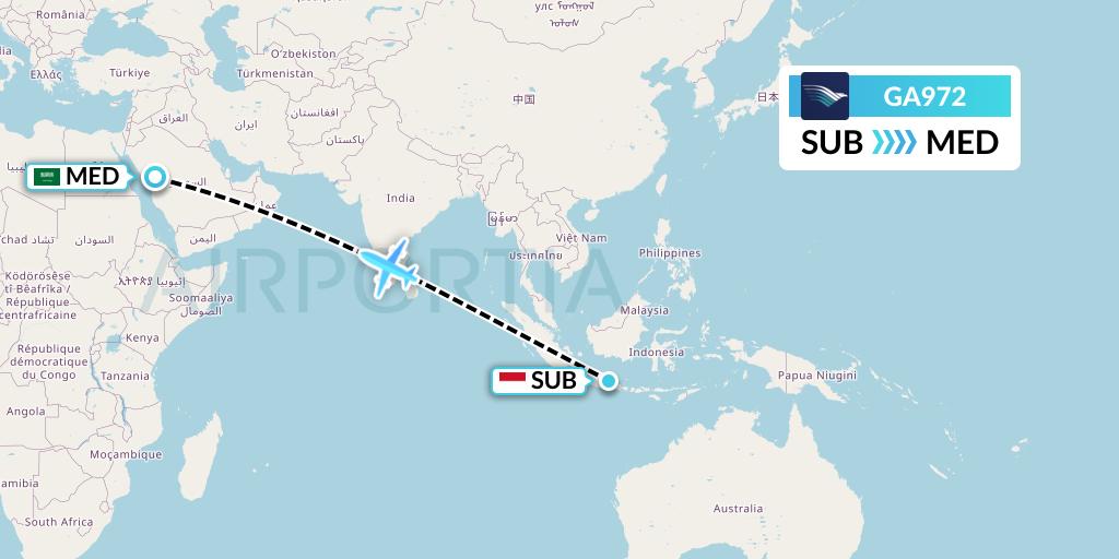 GA972 Garuda Indonesia Flight Map: Surabaya to Medina