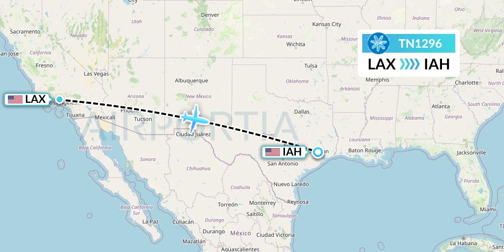 TN1296 Air Tahiti Nui Flight Map: Los Angeles to Houston