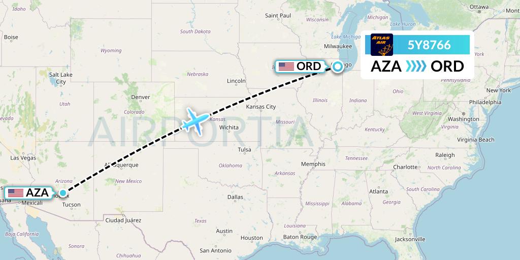 5Y8766 Atlas Air Flight Map: Phoenix to Chicago