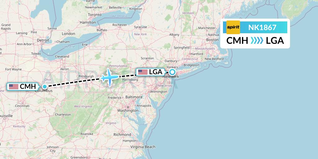 NK1867 Spirit Airlines Flight Map: Columbus to New York