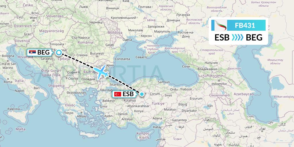 FB431 Bulgaria Air Flight Map: Ankara to Belgrade