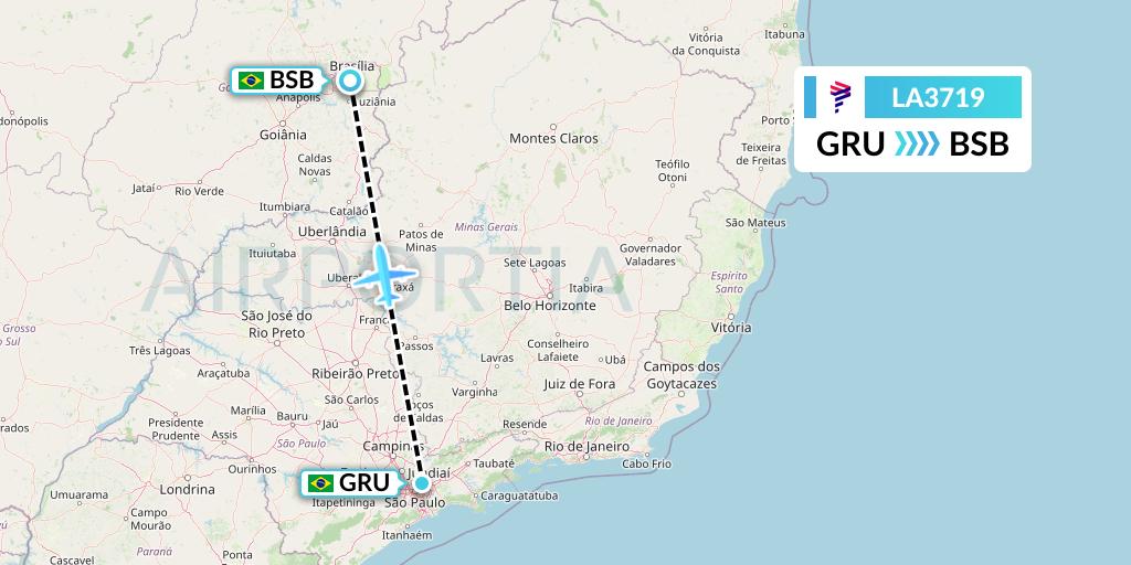 LA3719 LAN Airlines Flight Map: Sao Paulo to Brasilia