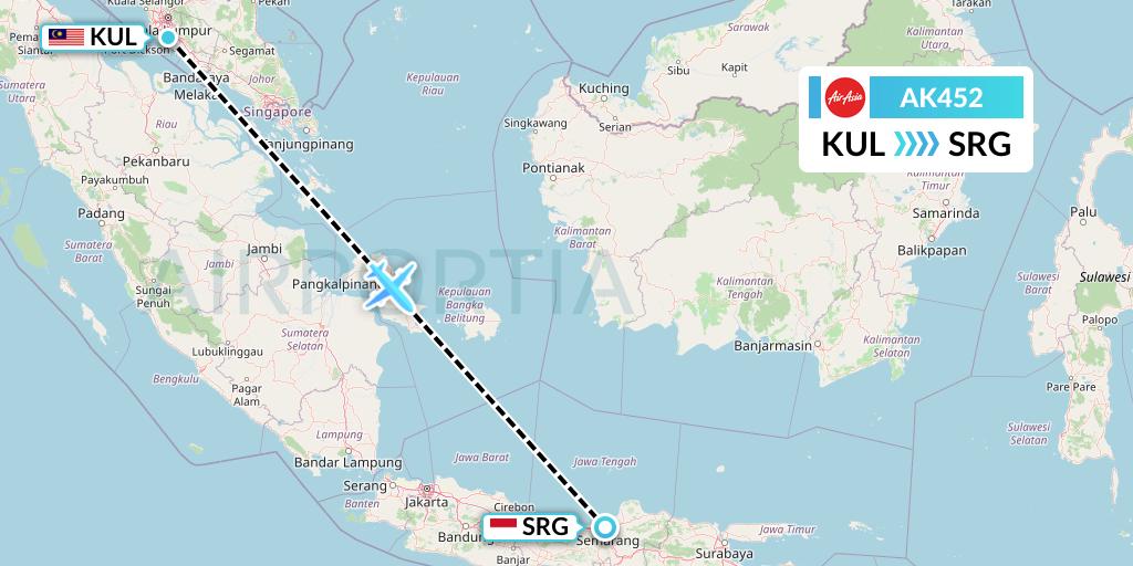 AK452 AirAsia Flight Map: Kuala Lumpur to Semarang