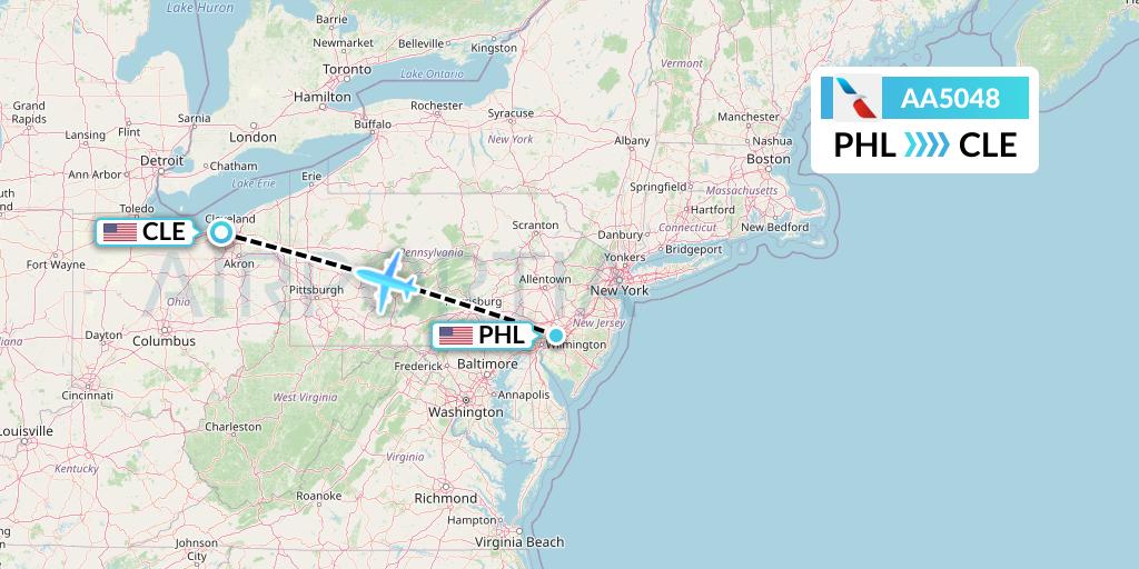 AA5048 American Airlines Flight Map: Philadelphia to Cleveland