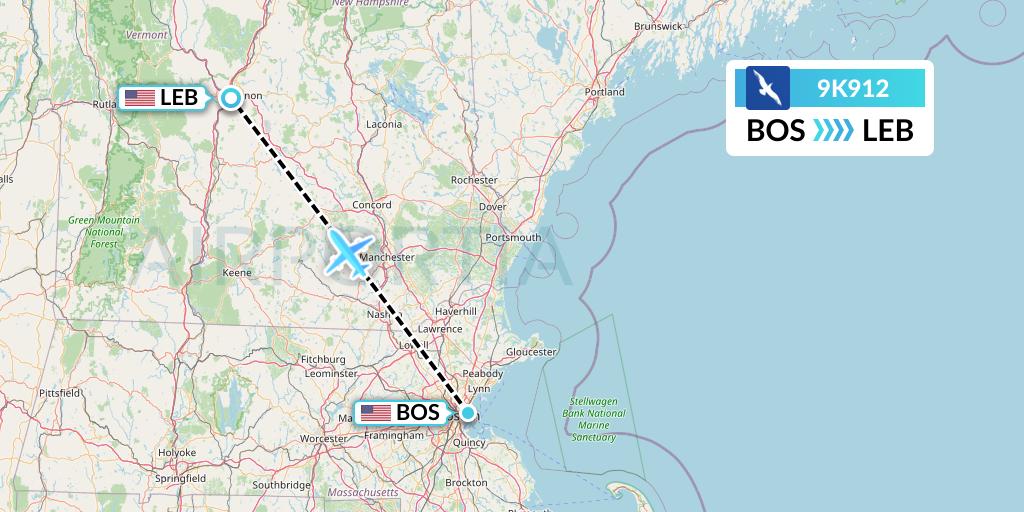 9K912 Cape Air Flight Map: Boston to Lebanon