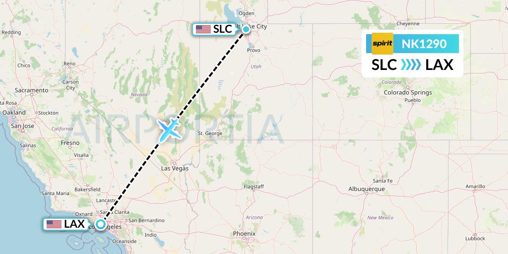 NK1290 Spirit Airlines Flight Map: Salt Lake City to Los Angeles