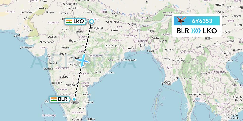 6Y6353 SmartLynx Flight Map: Bangalore to Lucknow