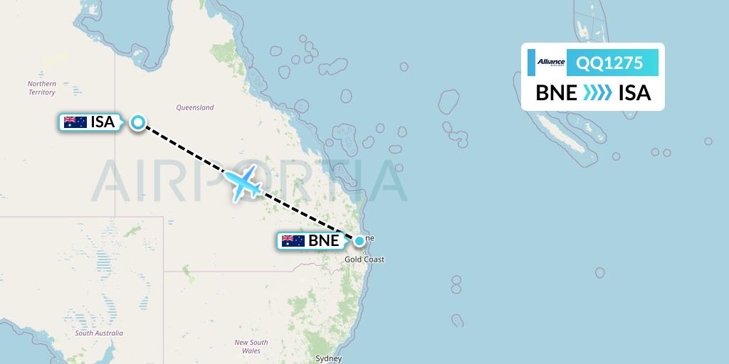 QQ1275 Alliance Airlines Flight Map: Brisbane to Mount Isa