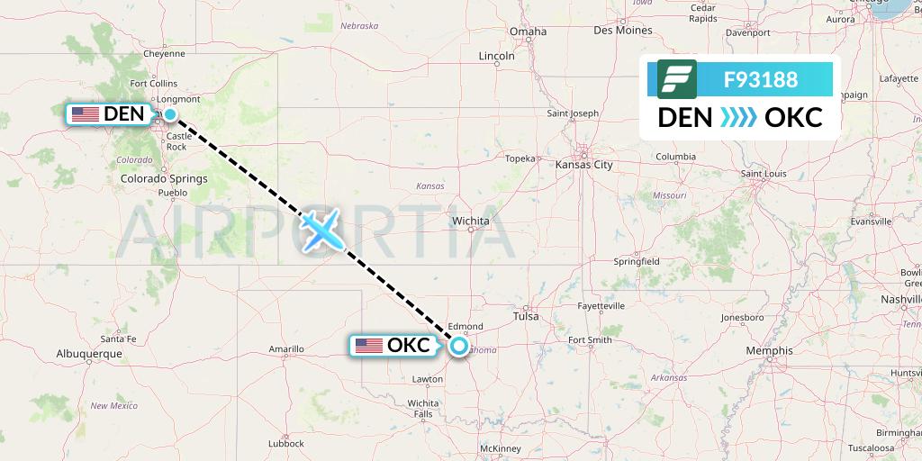 F93188 Frontier Airlines Flight Map: Denver to Oklahoma City