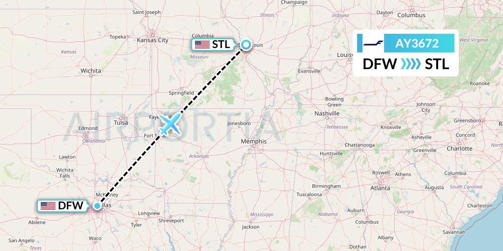 AY3672 Finnair Flight Map: Dallas to St. Louis