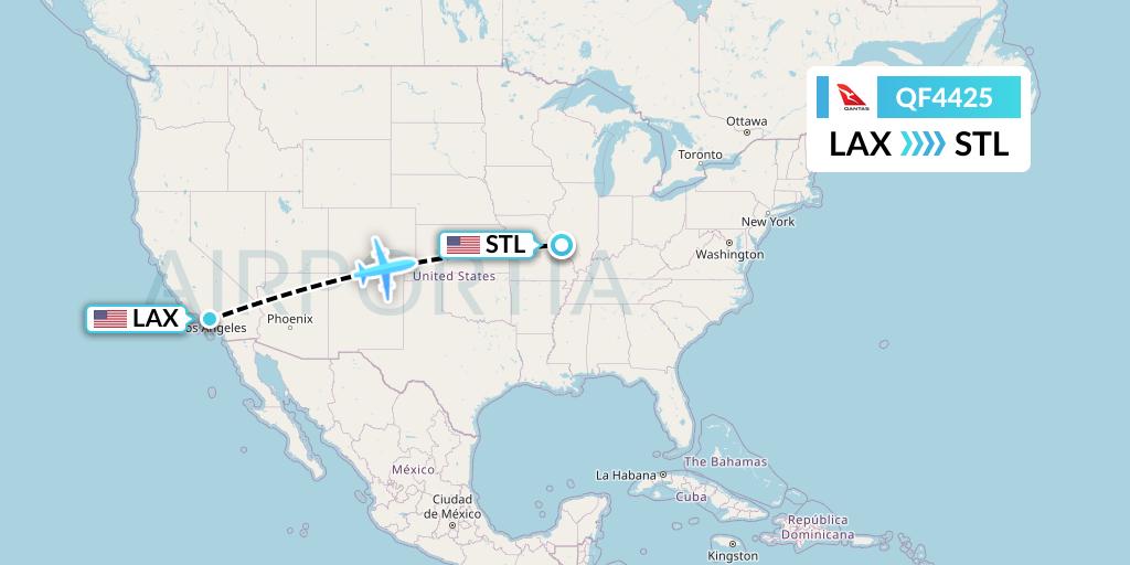 QF4425 Qantas Flight Map: Los Angeles to St. Louis