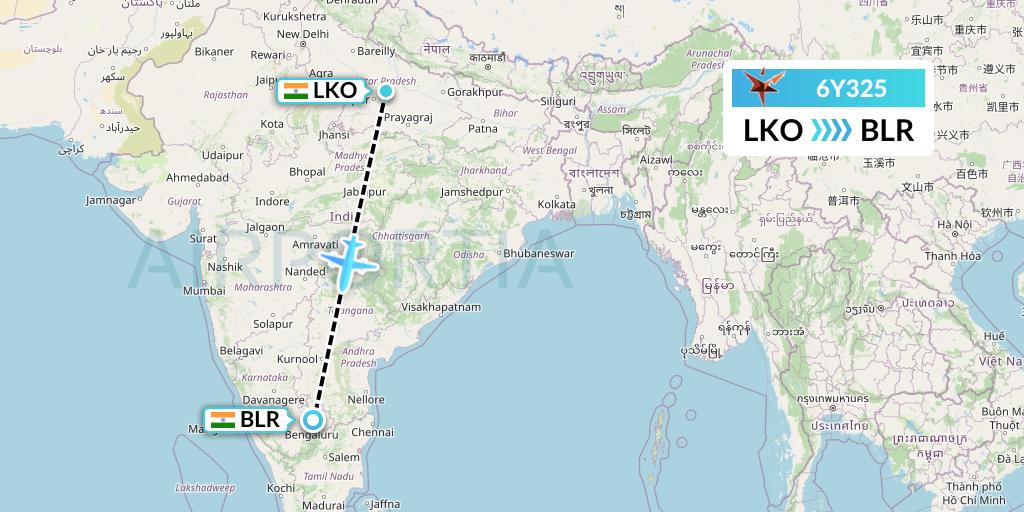 6Y325 SmartLynx Flight Map: Lucknow to Bangalore