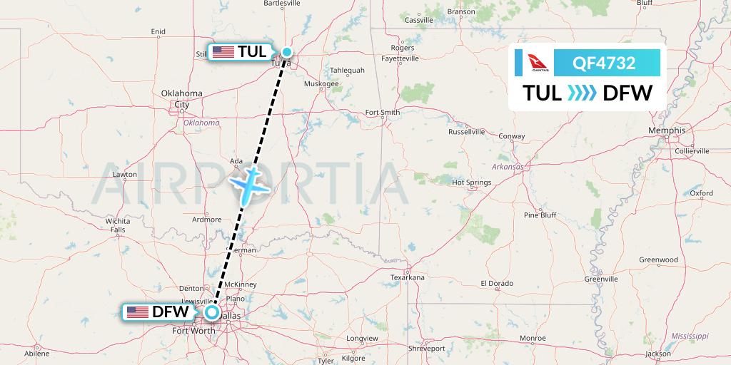 QF4732 Qantas Flight Map: Tulsa to Dallas