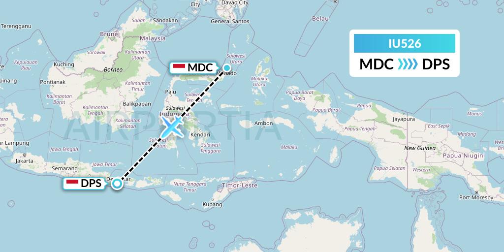 IU526 Pt. Super Air Jet Flight Map: Manado to Denpasar
