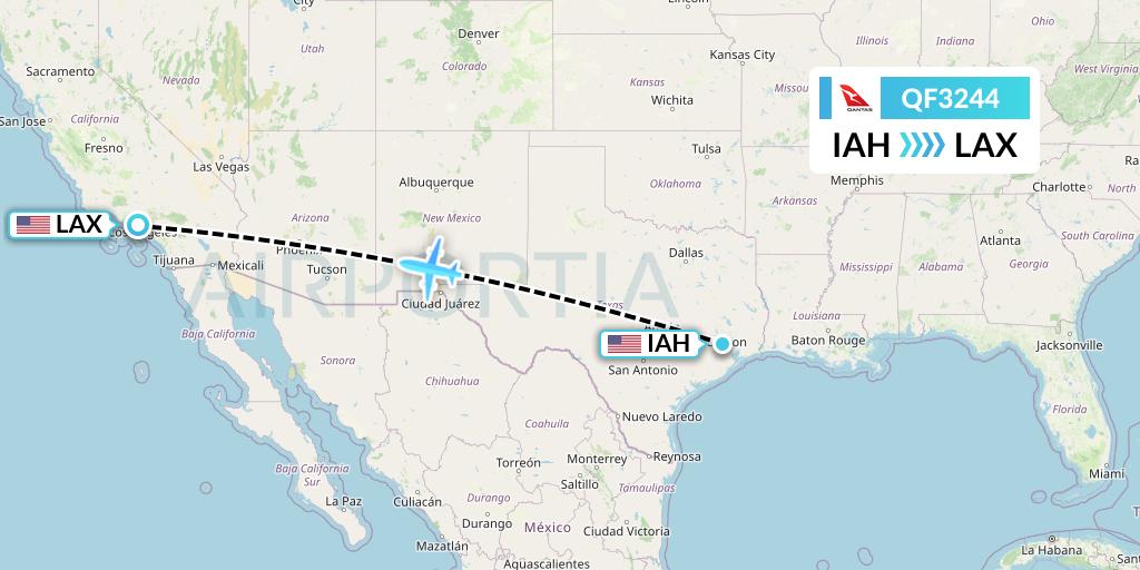QF3244 Qantas Flight Map: Houston to Los Angeles