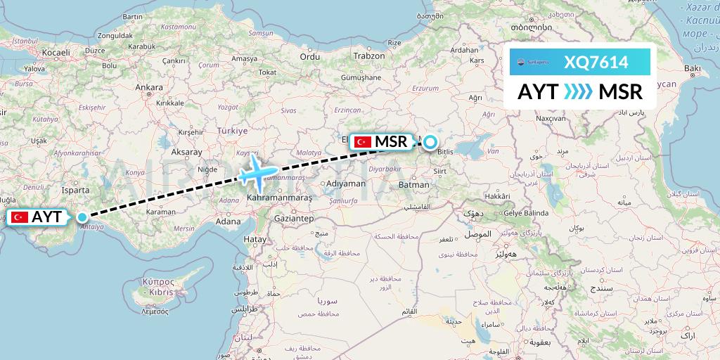 XQ7614 SunExpress Flight Map: Antalya to Mus